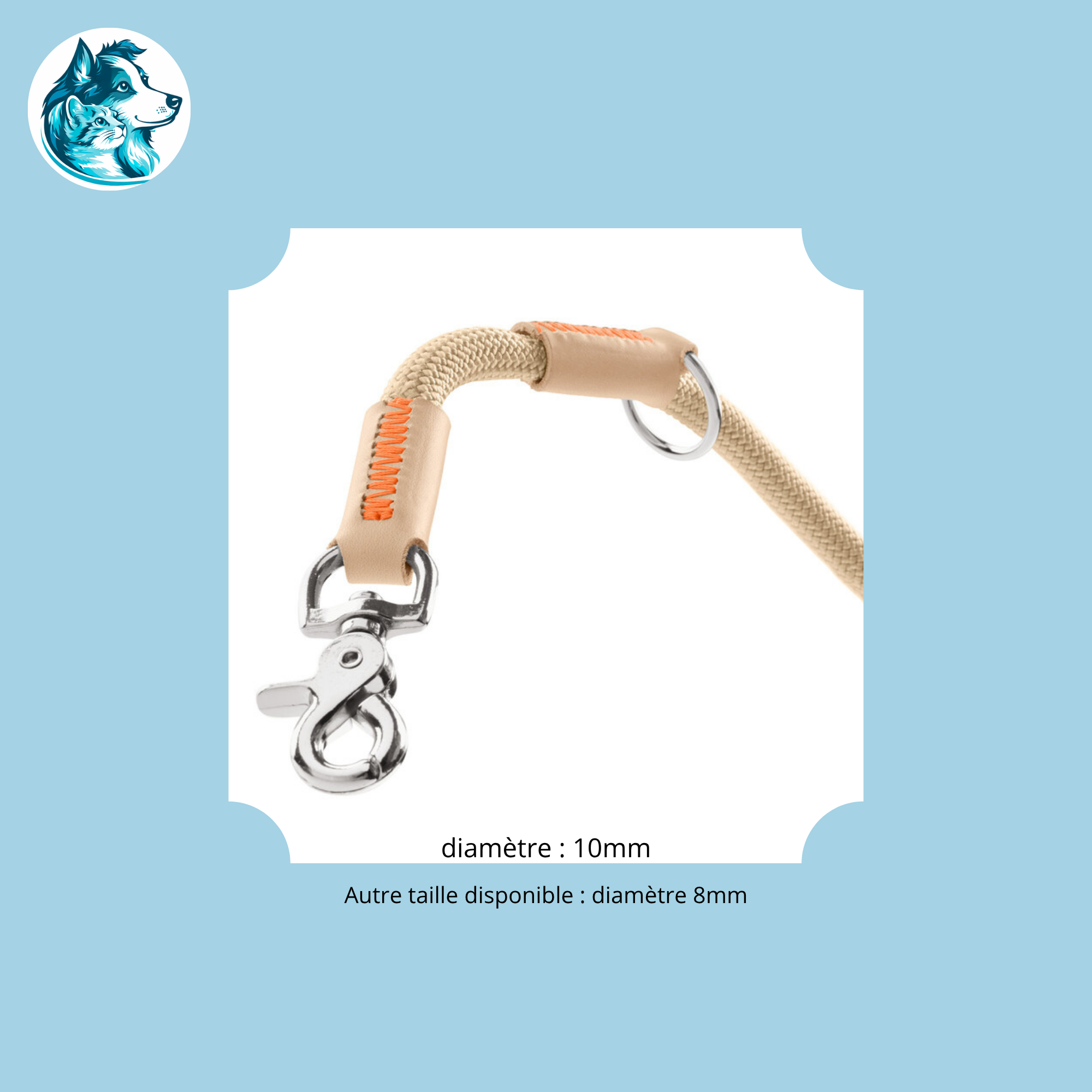 NORI Beige – Laisse Réglable Corde & Cuir Premium