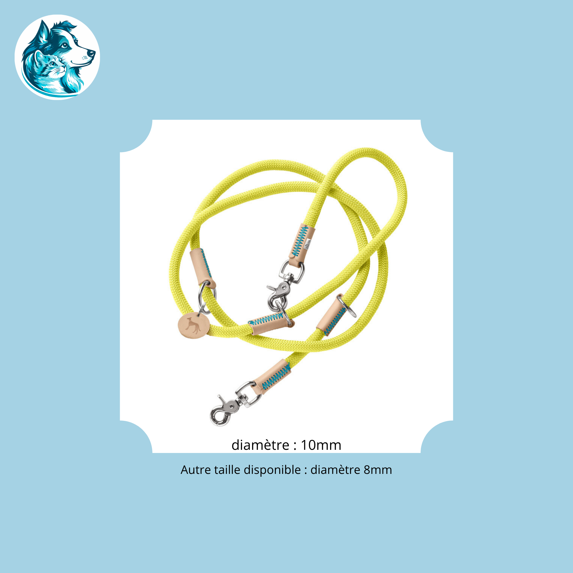 NORI Lime – Laisse Réglable Corde & Cuir Premium