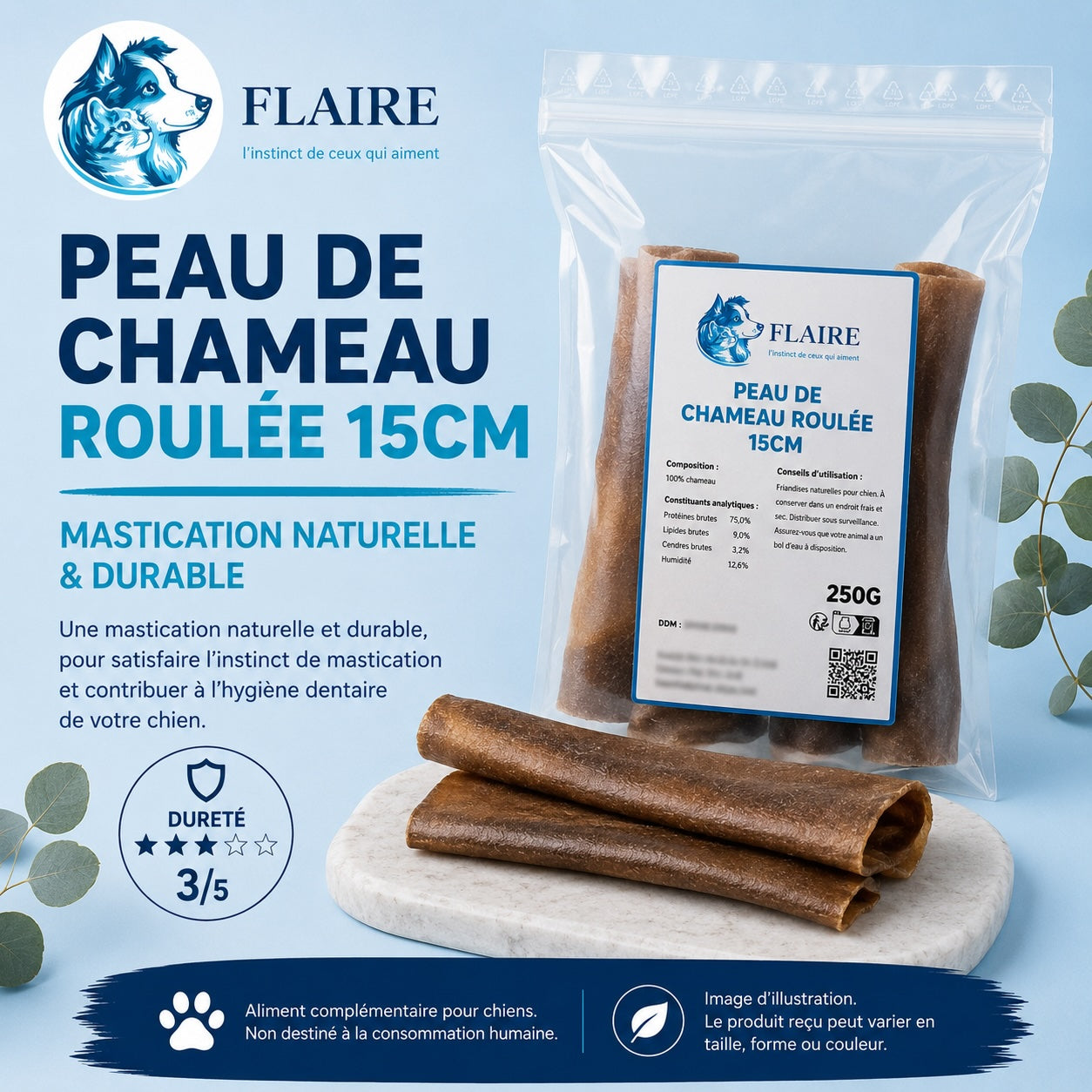 Peau de Chameau roulée naturelle - 15cm