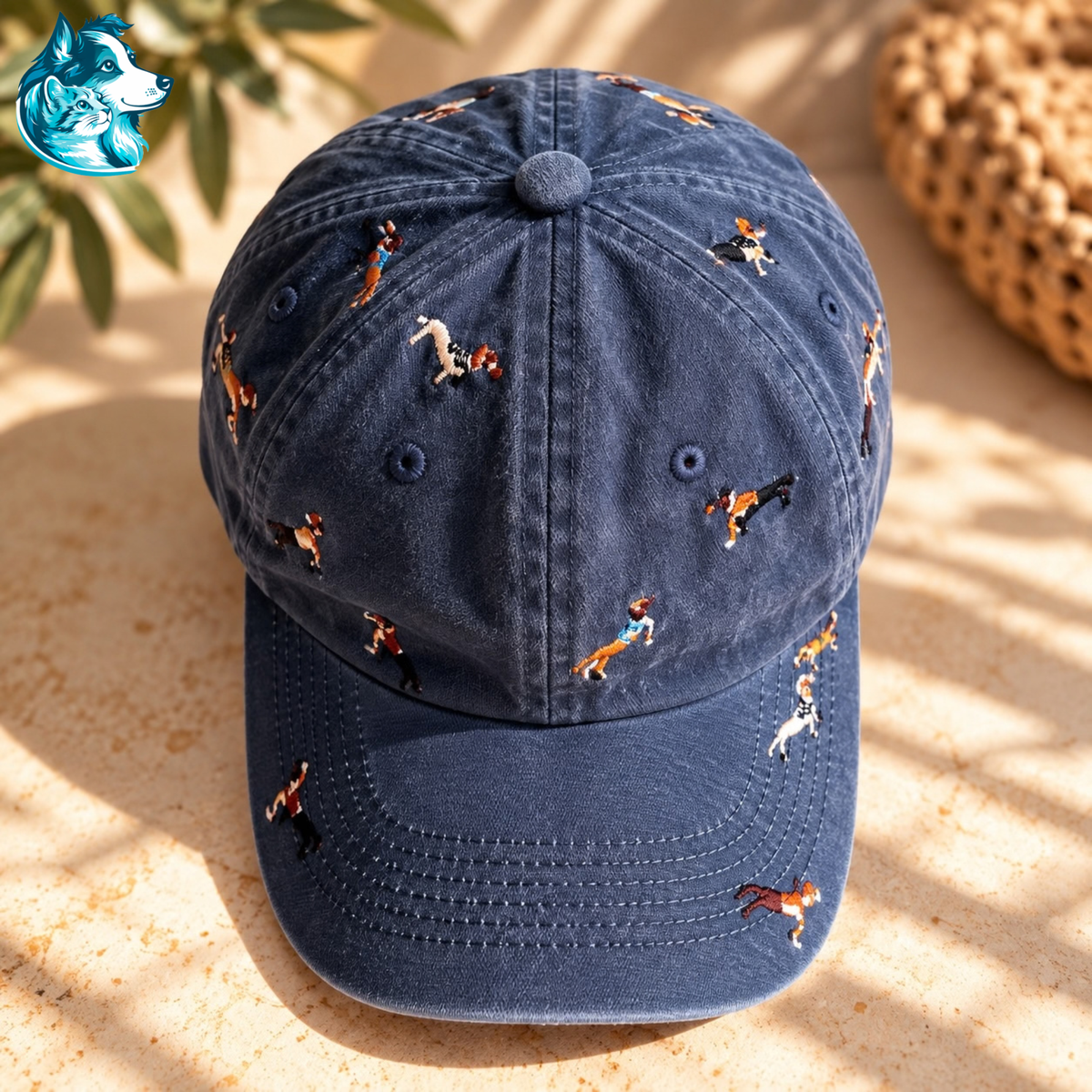 Casquette bleu marine à motif teckels brodés vue de face – FLAIRE
