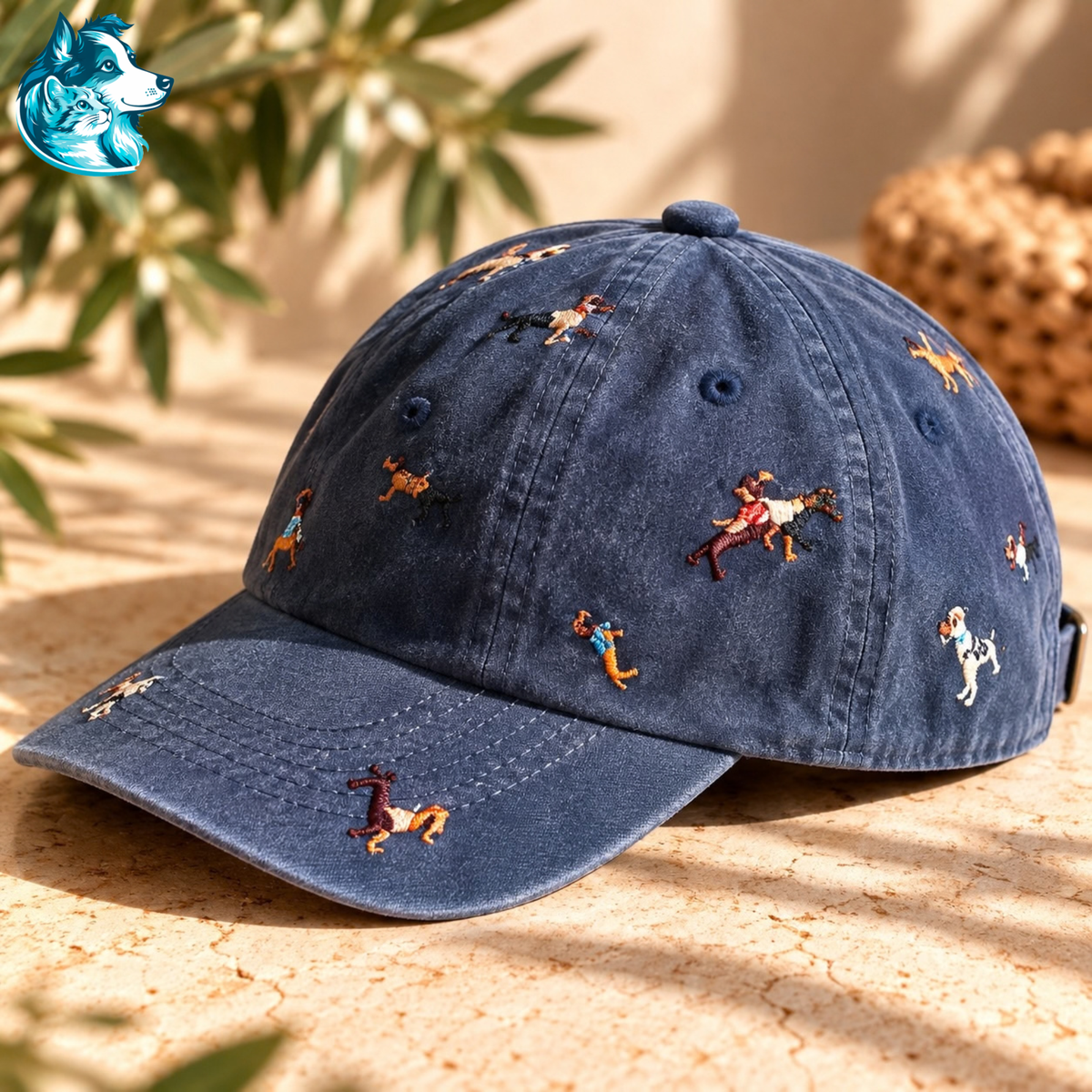 Casquette bleu marine en coton avec teckels multicolores brodés – FLAIRE