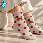 Chaussettes écrues à paillettes avec teckel au béret – FLAIRE