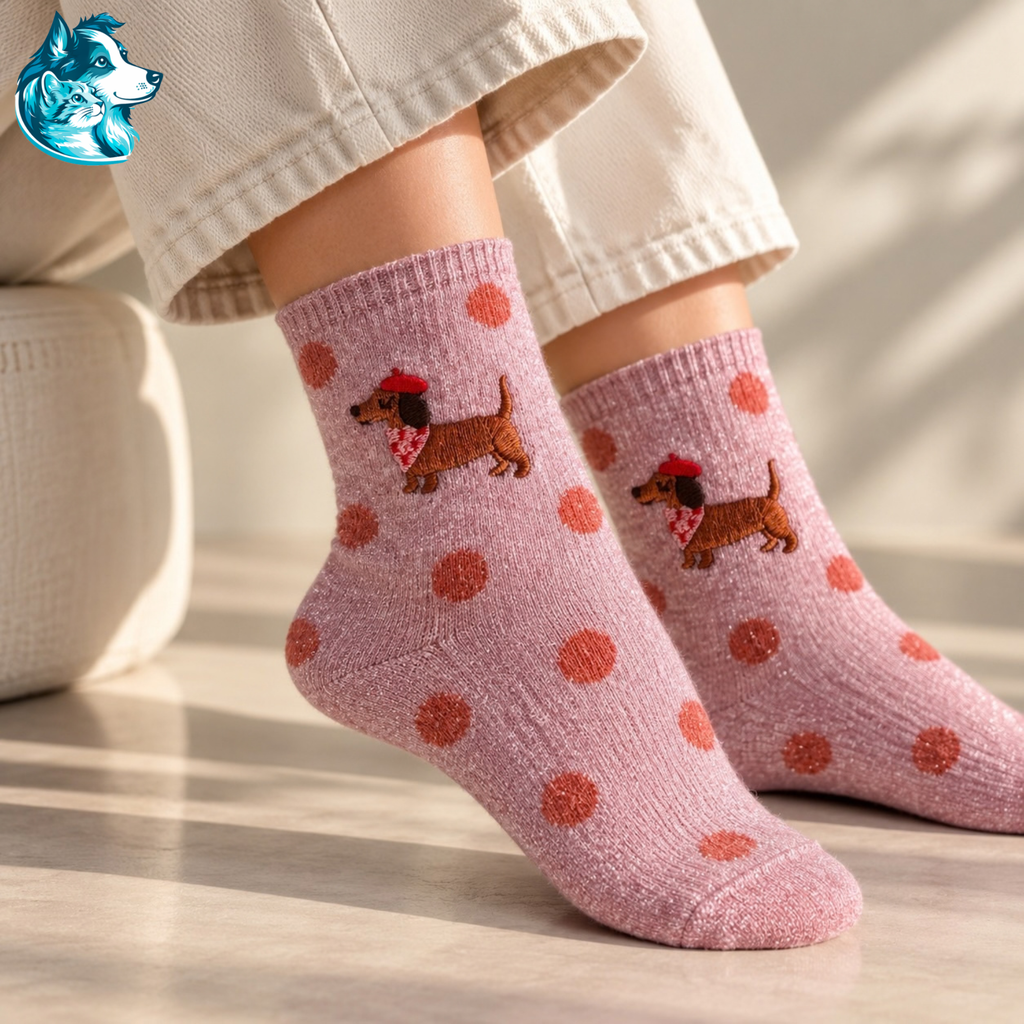 Chaussettes teckel à paillettes rose clair portées – FLAIRE