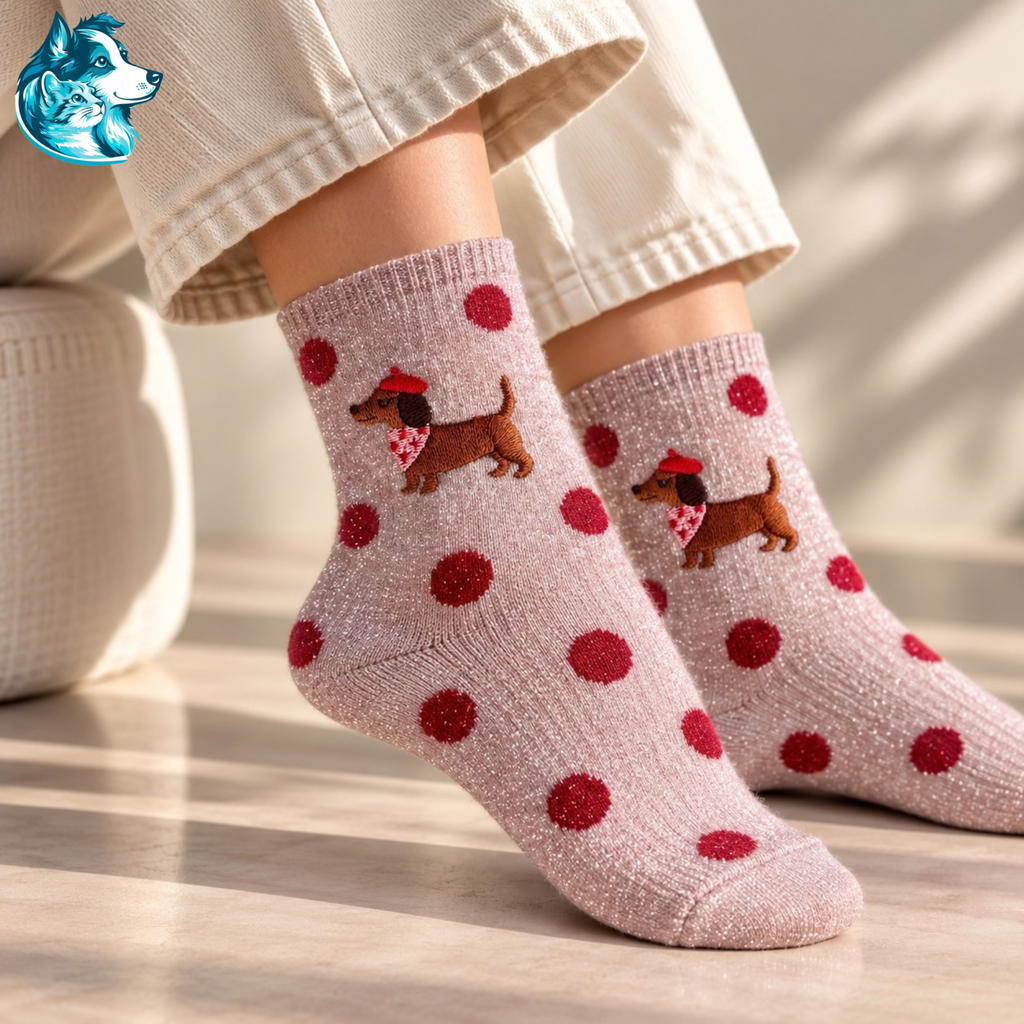 Chaussettes roses à paillettes avec teckel au béret – FLAIRE