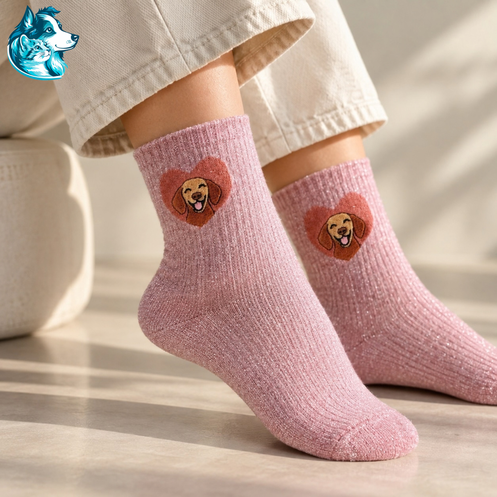 Chaussettes rose clair à paillettes avec teckel dans un cœur – FLAIRE