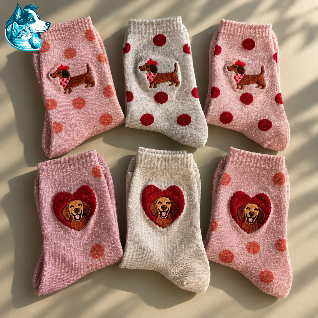 Collection de chaussettes teckel à paillettes en rose et écru – FLAIRE