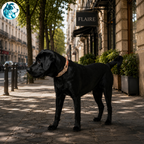 chien avec laisse beige 